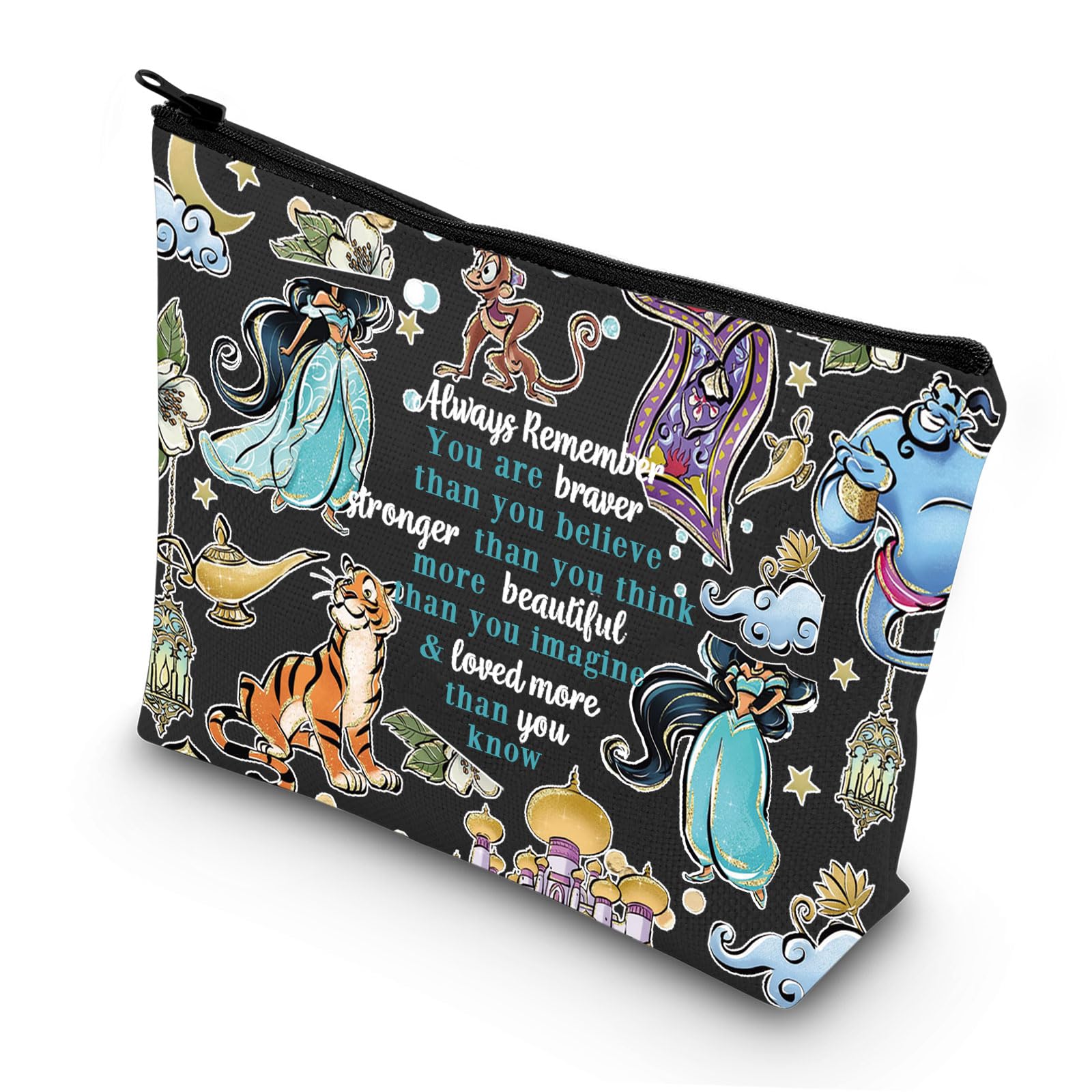 LEVLO Princess Arab Cosmetic Make Up Bag Fairy Tales Fans Gift You Are Braver Stronger Smarter Than You Think Princess Zipper Pouch Bag For Movie Fans (Always Jasm BL)