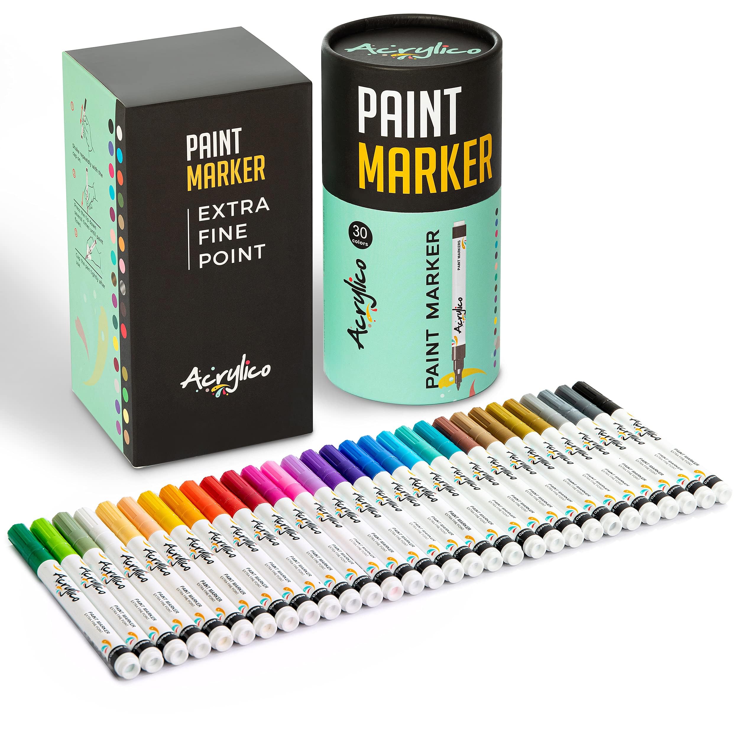 Photo 1 of Acrylic Paint Markers Set of 30 Paint Pens – Fine Tip for Rock, Fabric, Wood, Ceramic, Glass & Canvas – Permanent Art Supplies for Kids & Adults