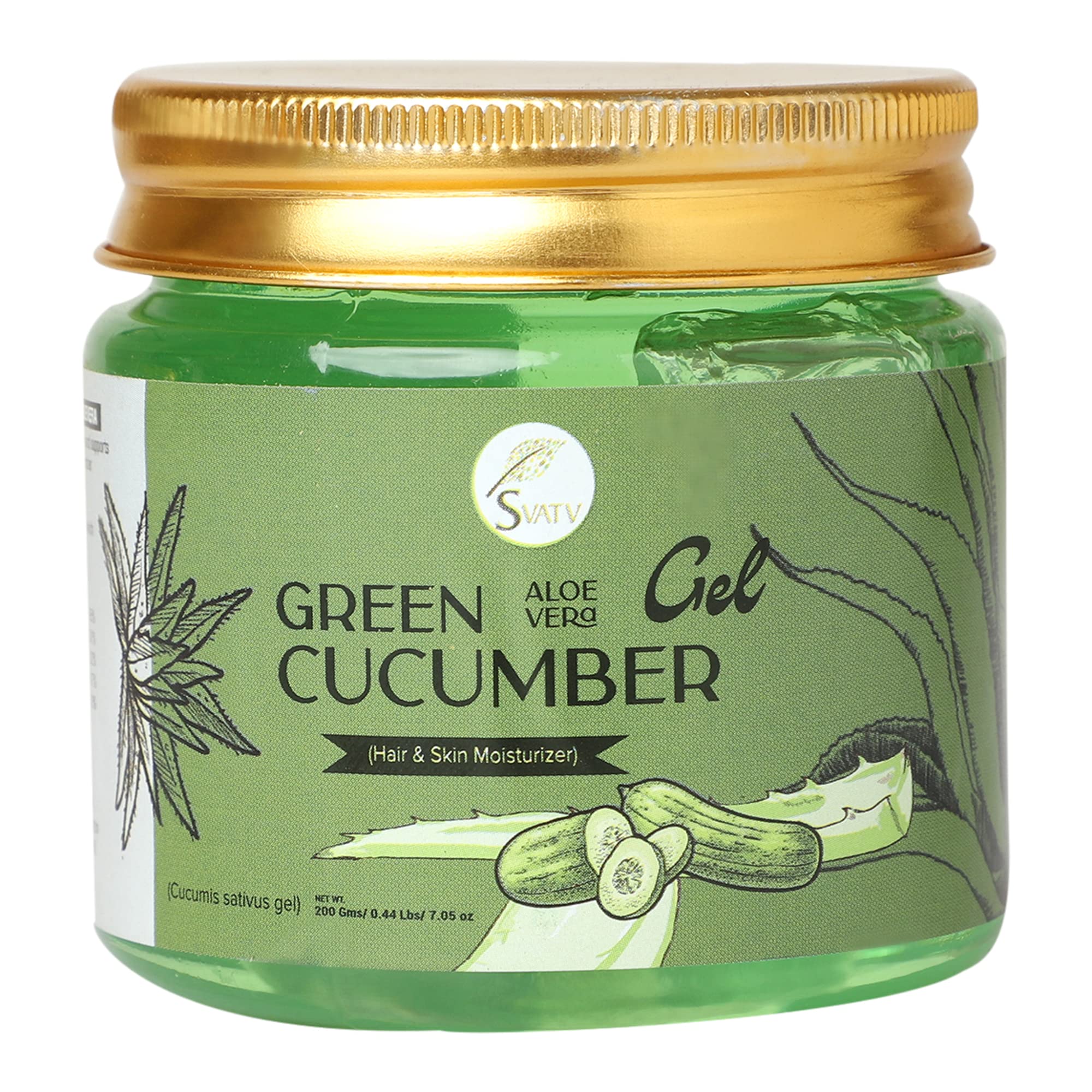 SVATV Cucumber Aloe Vera Gel | Natural Skin Care | Hydrates Skin | Promotes Skin Brightness | Paraben & Sulfate Free - 200g | 7.05 Oz | 0.44 Lbs
