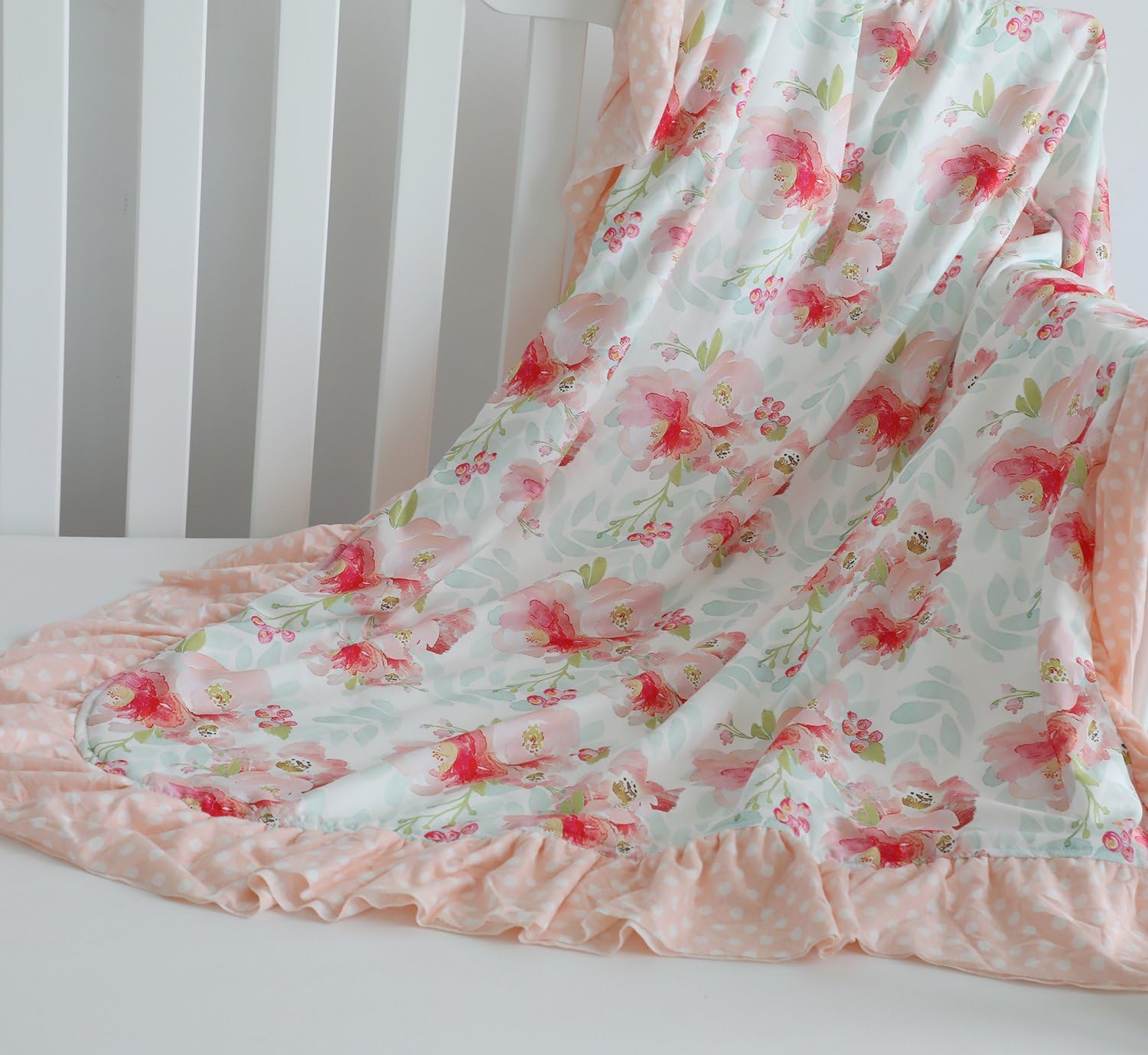 Amazon Com Sahaler Floral Minky Blanket Baby Girl Dot Ruffle