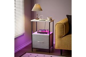 Innerjoin Nightstand with Charging Station USB A&C Ports, LED Side Table with Drawer, End Table for Bedroom, White