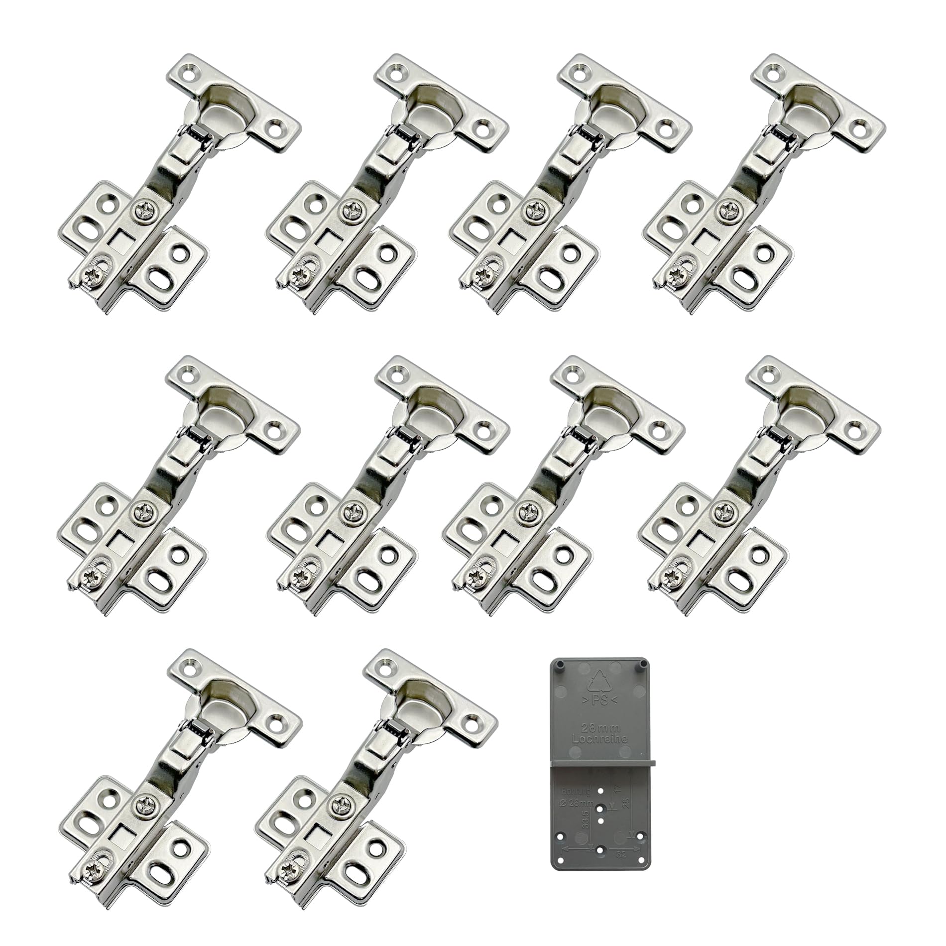 LOOTICH 90 Degree Inset 26 mm Soft Close Hinge with Hydraulic Damper for Kitchen Cabinet Cupboard Wardrobe Light Door Automatic Hinges with Cushioning Pack of 10 with Drilling Template