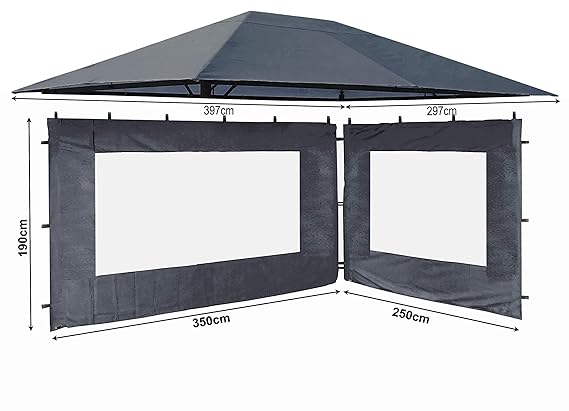 QUICK STAR Set Ersatzdach und 2 Seitenteile für Garten Pavillon 3x4m Grau RAL 7012 Antik Pavillondach Ersatzbezug Seitenwände