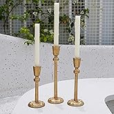 Antique Brass Candlesticks, Cast Iron Taper Candlesticks Set of 3, Heavy Duty Vintage Candlesticks for Gifts, Weddings, Parties, Kitchen, Home Decoration
