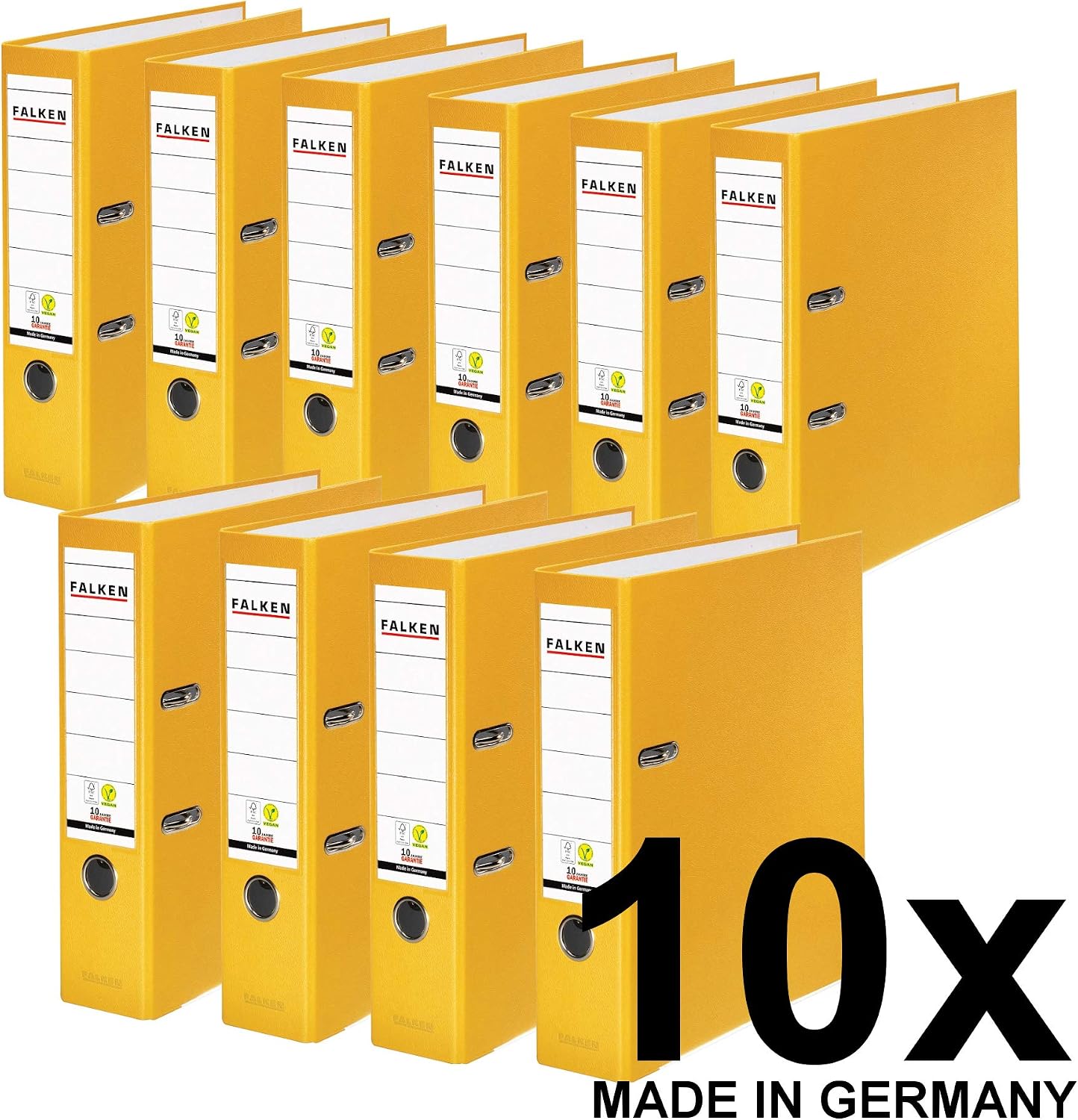 FALKEN Original PP-Color Plastic Folders, Pack of 10, Yellow, DIN A4, 8 cm Wide, 3-Hole, Made in Germany, FSC Certified - Image 3