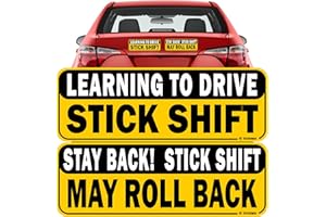 TOTOMO Learning to Drive Stick Shift Stay Back May Roll Back Car Magnet - Reflective Bumper Magnet Sticker for New Manual Transmission Learners Eye-Catching Design