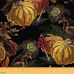 Pumpkin Fabric by The Yard, Bird Mushroom