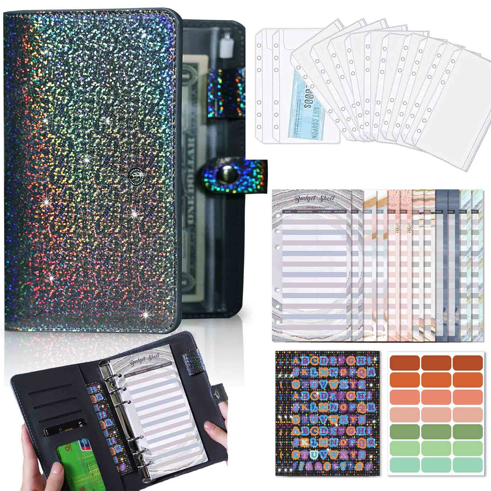 Budget Binder/Money Saving Wallet for Cash Stuffing Savings/Budgeting, Small A6 6 Ring Budget Book Planner Organiser PU Leather with Money Folder/Cash&Bill Envelopes & Expense Budget Sheets, Black