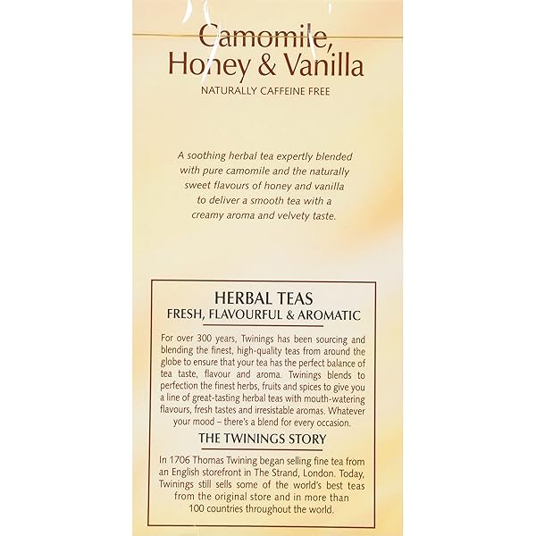 TWININGS TEA, CAMOMILE, HONEY & VANILLA – COMFORTING CAFFEINE FREE BLEND, TWININGS CAMOMILE TEA BAGS WITH HONEY & VANILLA, SOOTHING TWINING SLEEP TEA BEVERAGE, 20 COUNT