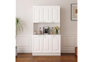 QEIUZON Kitchen Pantry Storage Cabinet, 71" Kitchen Buffet Cabinet with Buffet Cupboard 6 Doors & 6 Shelves, Storage Cabinet Microwave Stand with Drawer for Home Kitchen, White