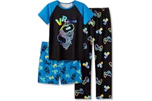 Beezizac Pajamas For Little Big Boys Cozy 3-Piece Soft Short Sleeves Shorts Set & Pants Cool PJ Kid Size 6-18