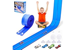 FUTESI Flexible Race Car Track for Kids 15 Ft Flex Tracks Starter Set Compatible with Diecast 1/64th Cars Portable Rolls Up Race Tracks with Strong Suction Cups Birthday Gifts for Boys Girls Ages 3+
