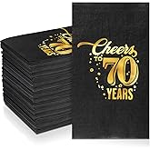 200 Pcs 50th/60th/70th Birthday Napkins Cheer to 50/60/70 Years Disposable Black and Gold Dinner Party Napkin for Men Women Anniversary Decoration(70th Birthday)