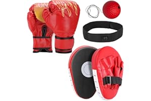 3-in-1 Boxing Gloves and Punching Mitts Set for Youth & Adult, Boxing Pads with Boxing Reflex Ball, Boxing Equipment Set for 