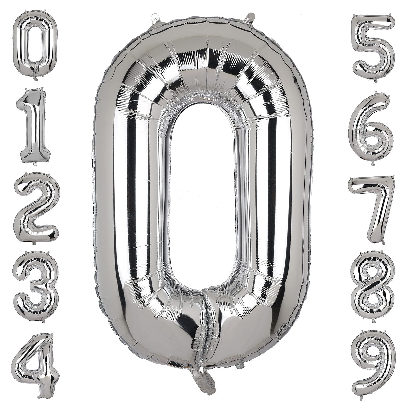 40 Inch Large Foil Number 0 Balloons Silver Big Mylar Helium Balloon Birthdays Party Decorations Supplies(Silver 0)