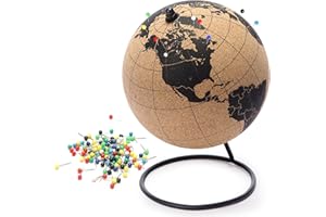 Globe Trekkers - Mini Cork Globe With 50 Different Colored Push Pins & Durable Stainless Steel Base | Great For Mapping Travels & Educational Purposes | Does Not Have Plastic Strip Like Most