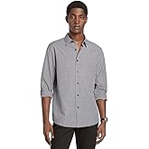 Michael Kors Men's Long Sleeve Dobby Gingham Classic Fit Shirt