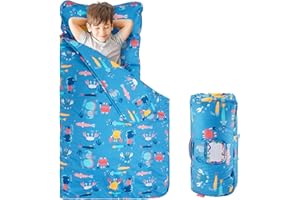 FAINSY Toddler Nap Mat with Pillow and Blanket, 100% Cotton Fabric, 56x20 inch Extra Long, Padded Sleeping mat, for Daycare Preschool Pre-k, Kids Boys Girls Extra Long (Sea Animal)