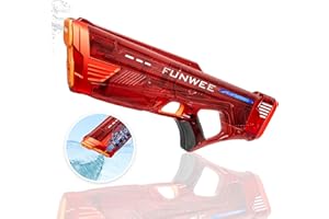 Funwee Electric Water Gun for Kids Adults, Powerful Automatic Squirt Gun, High Powered Shooting 100+ Times, Long Range, Auto Water Blaster, Outdoor Water Toy Pool Game(Transparent Red)
