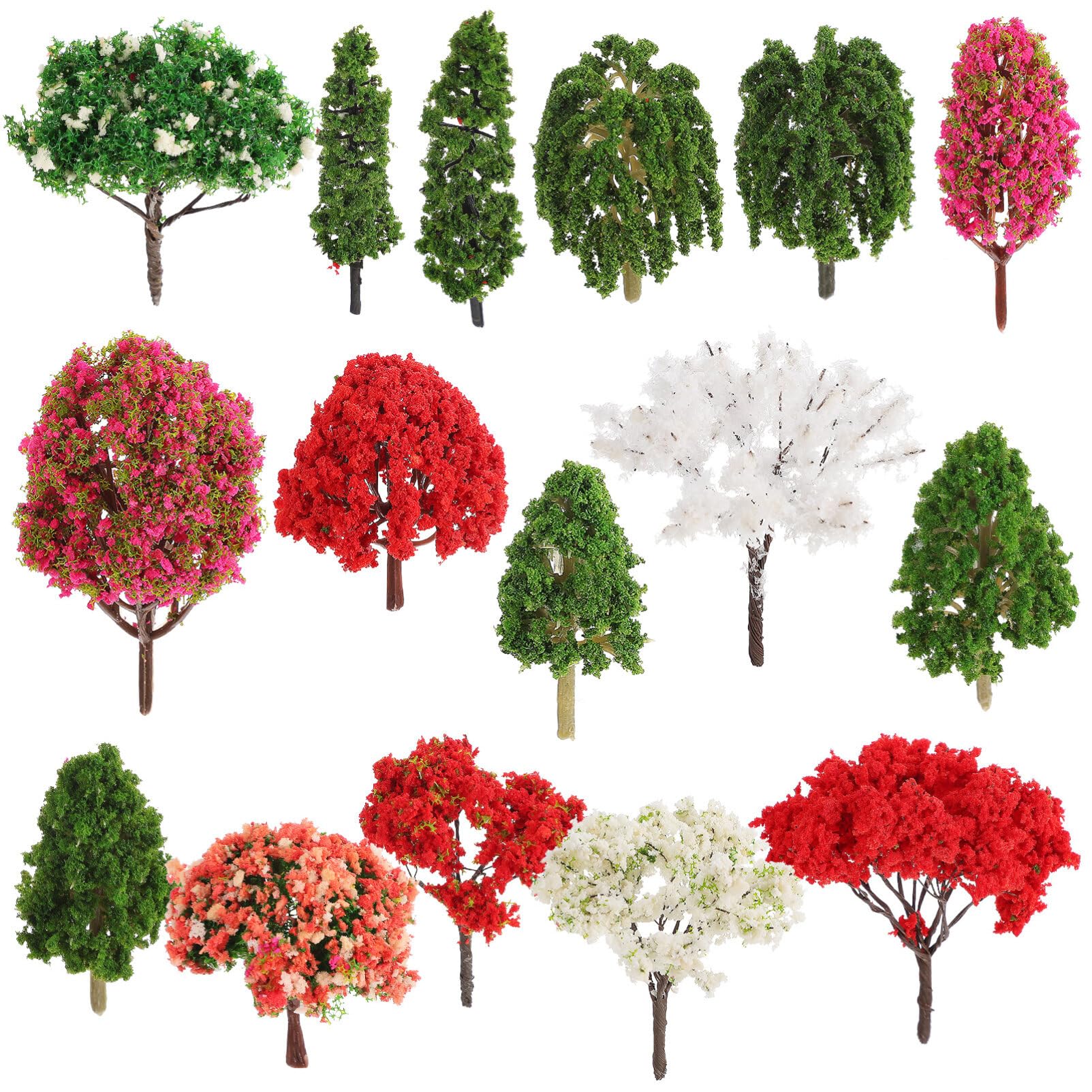 PartyKindom Model Trees Fake Miniature Trees, Artificial Bonsai Plants for Diorama Crafts Micro Landscape Building Mini Gardens, Model Train Scenery, 16pcs