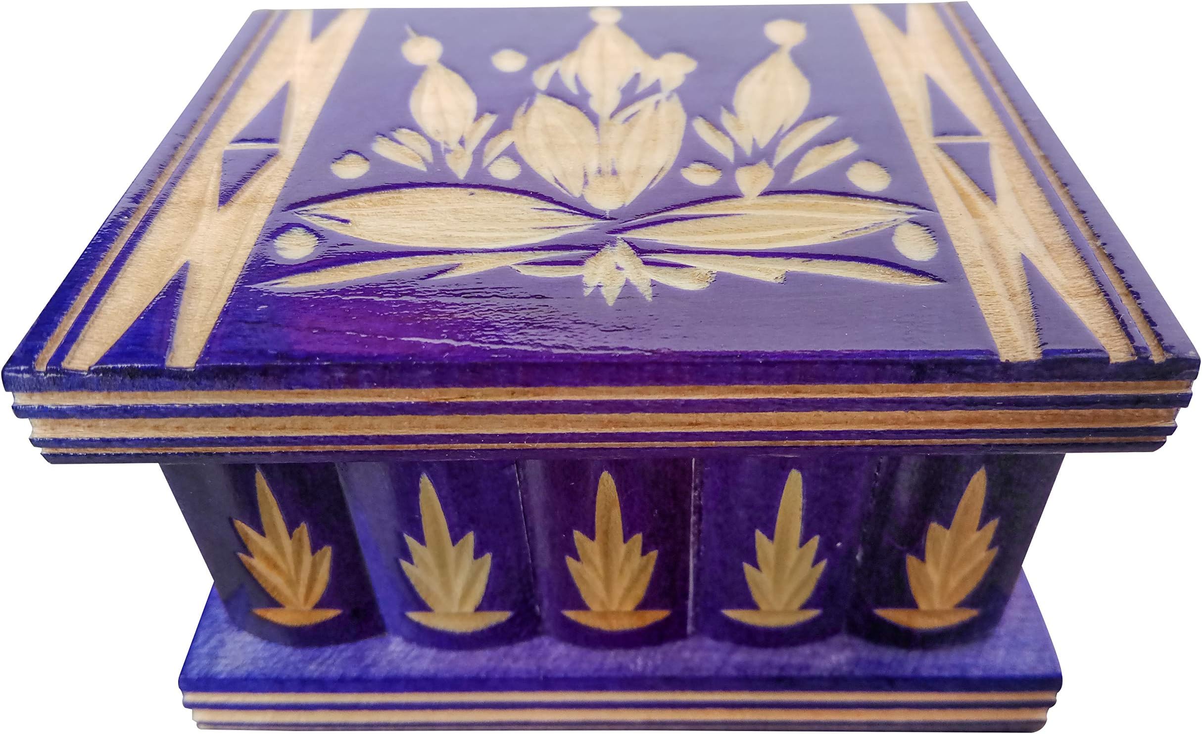 Kalotart Eastern European Wooden Puzzle Box – Handmade in a Traditional Style – Secret Box with Key – Unique Carvings (Small - 7cm, Vivid Purple)