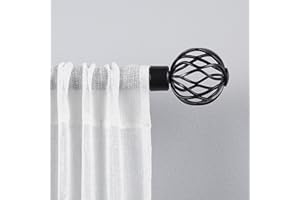EXCLUSIVE HOME CURTAINS Exclusive Home Ogee 1" Curtain Rod and Coordinating Finial Set, Matte Black, Adjustable 66"-120"