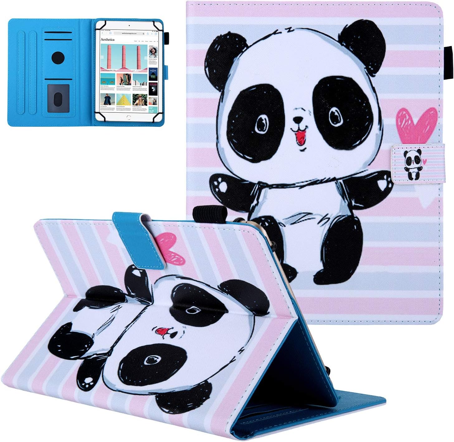 Universal Folio Case for 9.5-10.5 inch Tablet, UGOcase Shockproof PU Leather Stand Cover with Card Stylus Slots for New iPad 9.7,iPad Air,iPad Pro 9.7,Galaxy Tab A 10.1,Tab E 9.6, Stripe Panda