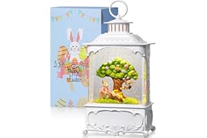 Blansong Easter Snow Globe Lantern Bunny Tree with Timer, USB and Battery Powered, Easter Decorations for Home Bunny Eggs Tree Chicken