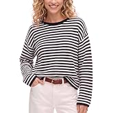 Yimoon Boatneck Striped Sweater Women Cable Knit Pullover Tops | Roll Boatneck,100% Cotton, Long Sleeve, Soft &amp; Chunky, Casual Pullover Sweater, 2026 Fall Winter