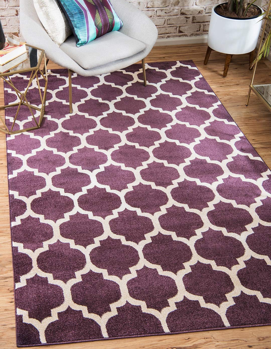 Unique Loom Trellis Collection Moroccan Lattice Purple Area Rug (6' 0 x 9' 0)