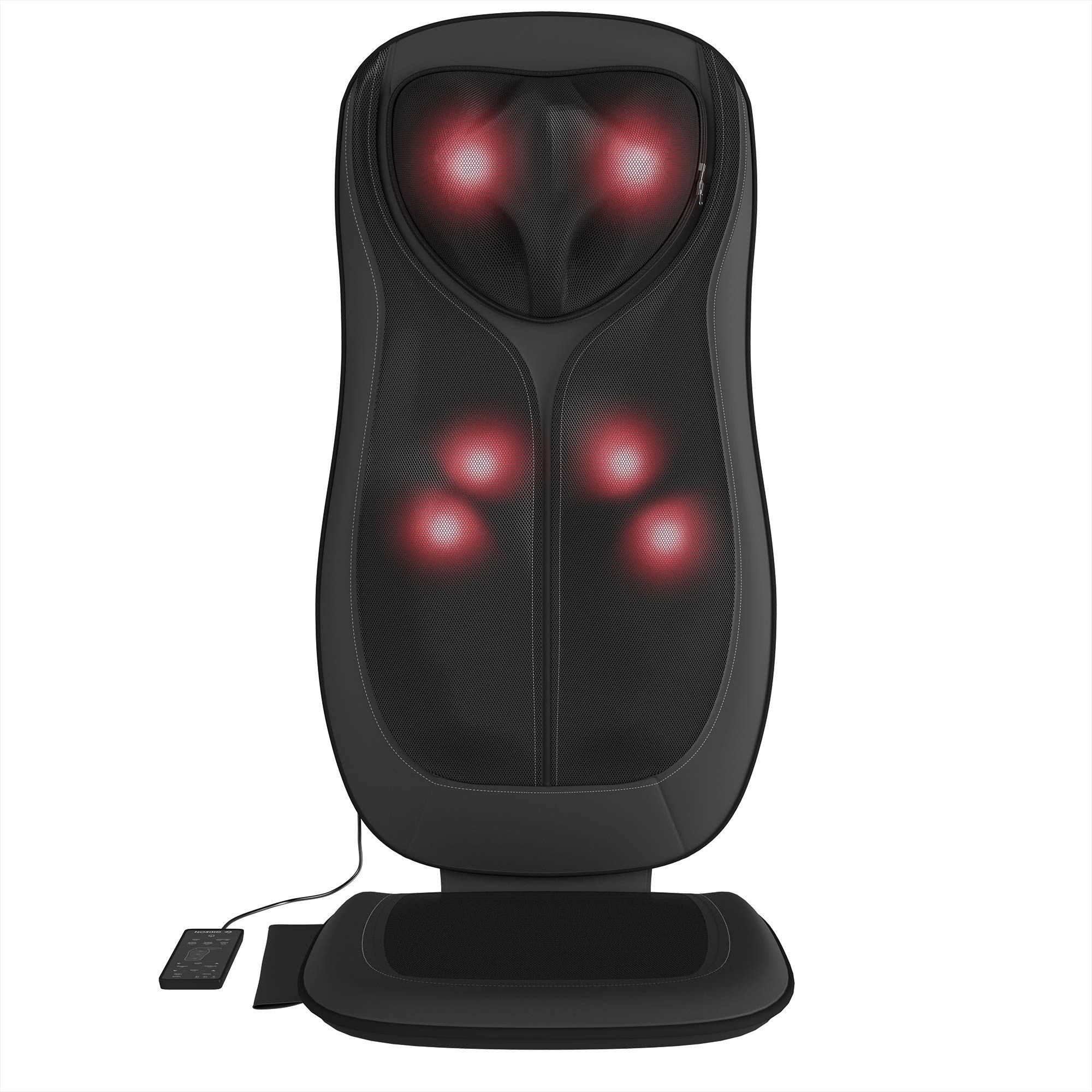 Gideon Luxury Six-Program Fully Customizable Back and Neck Massaging Cushion with Heat / Shiatsu Deep Kneading, Rolling and Vibrating – Massage Sitting Area, Full Back and Neck