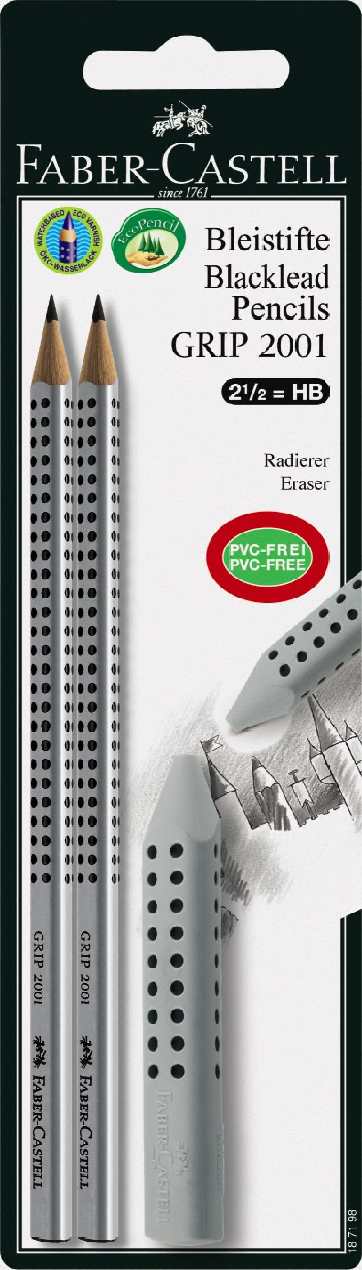 Faber Castell HB Graphite Pencil with Eraser (Pack of 2)