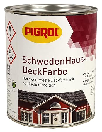 Pigrol Schwedenhaus-Deckfarbe, weiss, 0,75L Wetterschutzfarbe Holzfarbe für aussen