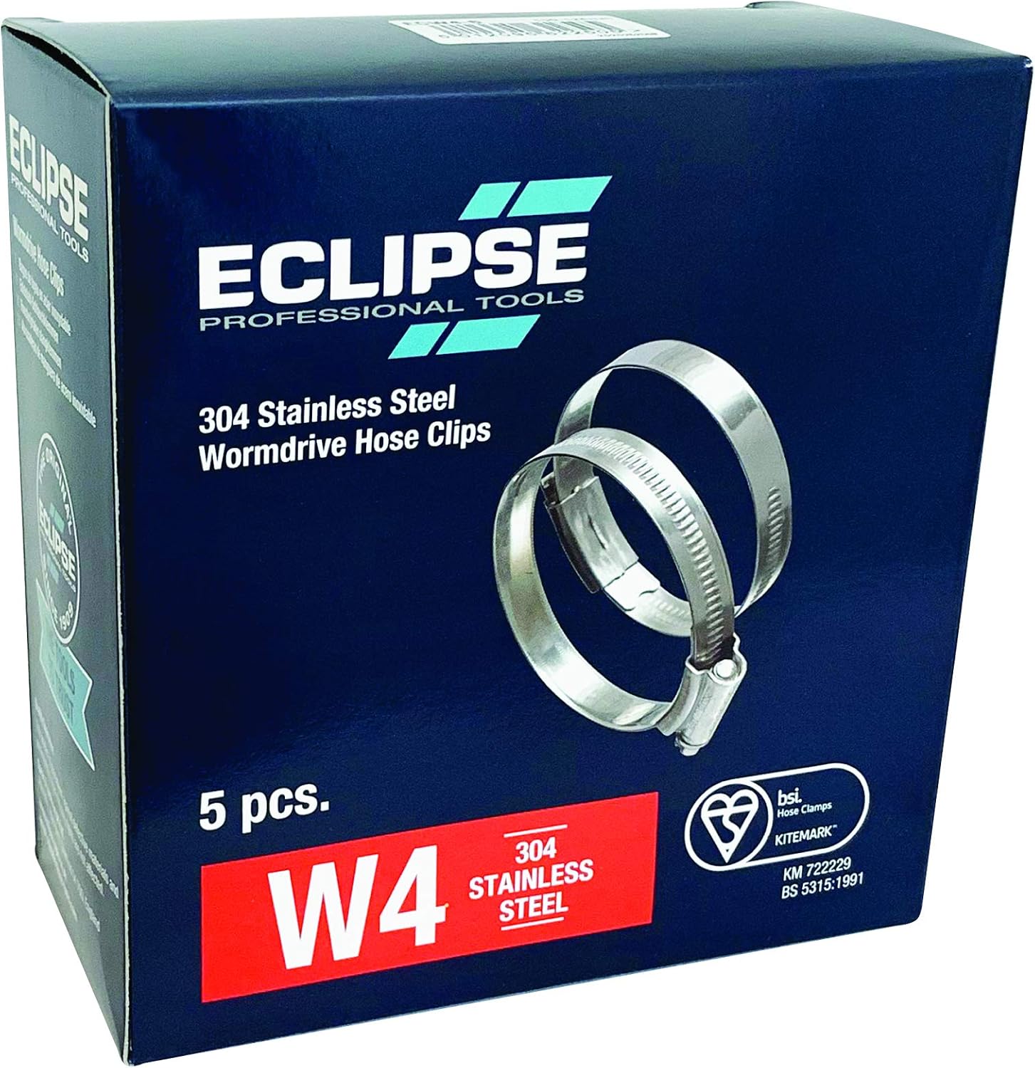 Eclipse Professional Tools ECW4-6 W4 Box of 5 100-125mm (4" - 5") 304 Stainless Steel Worm Gear Hose Clamps