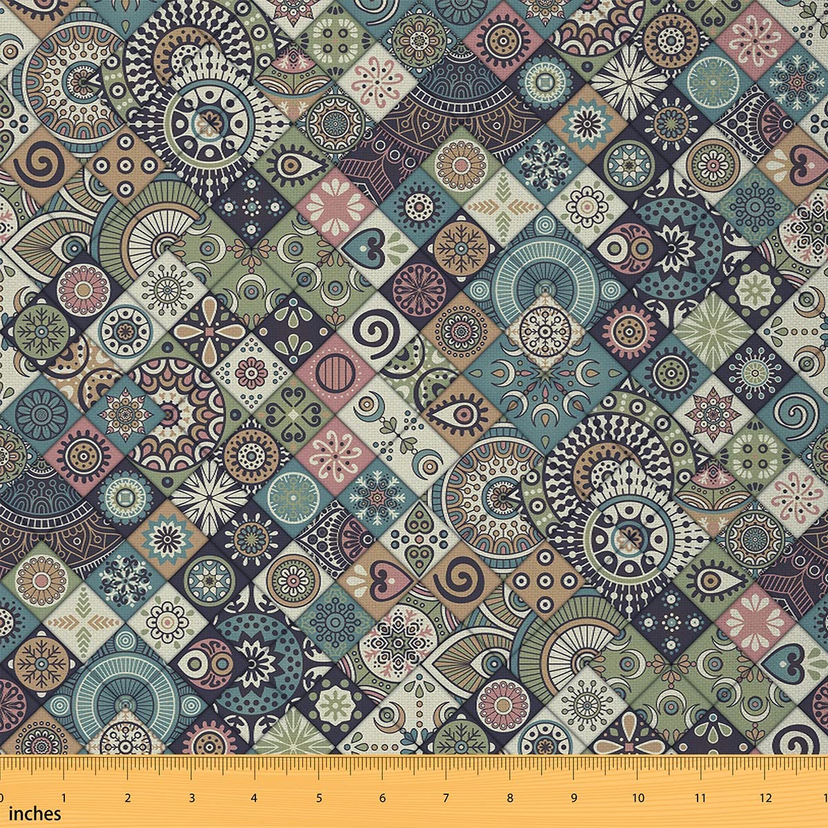 Bohemian Upholstery Fabric for Chairs,Boho Geometric Ornamental Outdoor Fabric by The Yard Waterproof,Vintage Exotic Floral Decorative Fabric for Upholstery and DIY Projects,2 Yards,(L184*W150cm) Blue