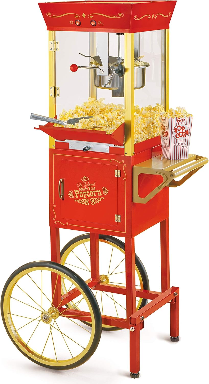 Nostalgia CCP510 Vintage Professional Popcorn Cart-New 8-Ounce Kettle-53 Inches Tall-Red (Renewed)