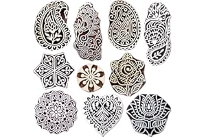 Royal Kraft Wooden Stamps for Block Printing on Saree Border, Textile, Clay, Pottery, Tattoo (Set of 10) MXtag0002