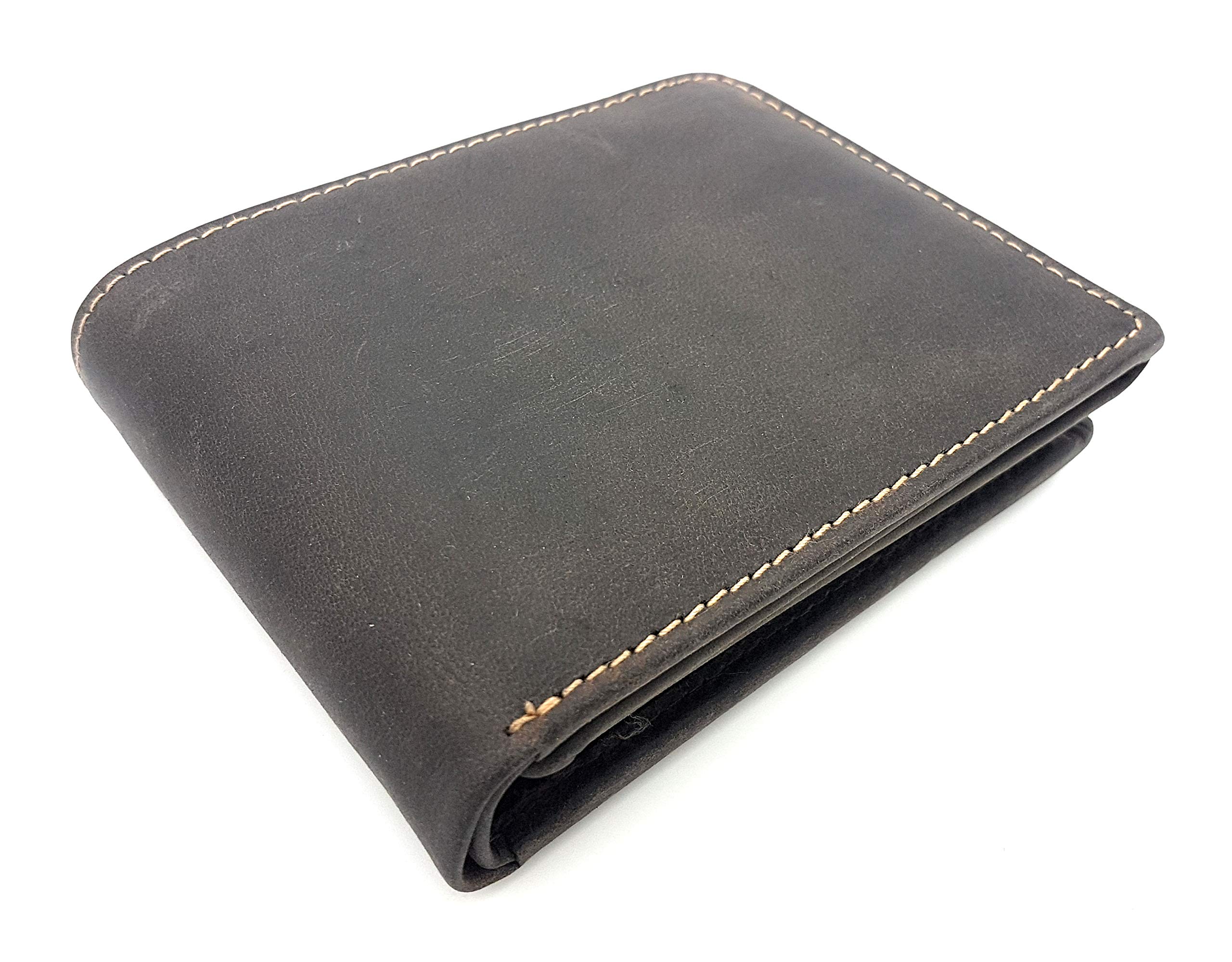 Rustic Vintage Wallet, Natural Cowhide Leather, Jockey Club Toro, Dark Brown with RFID Protection