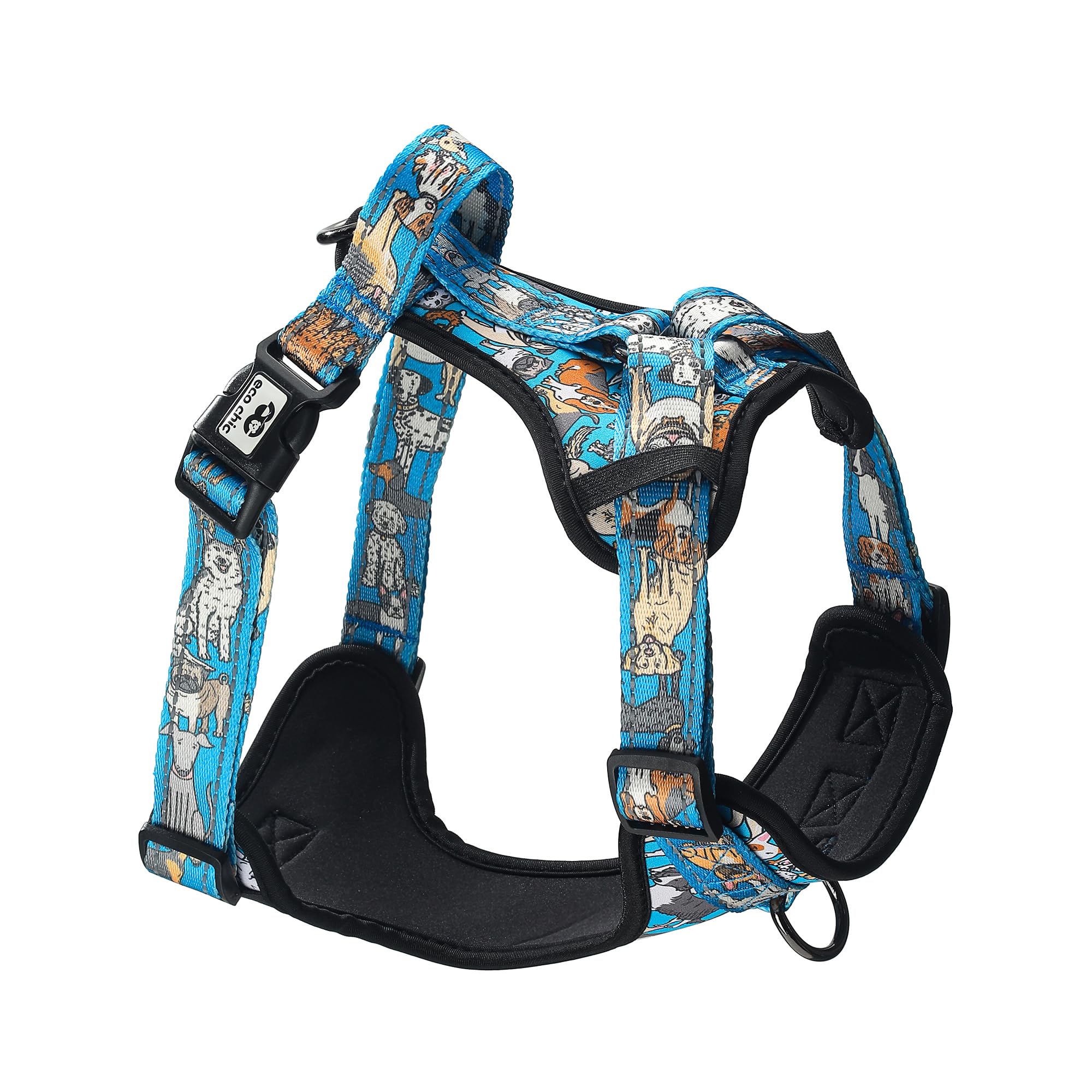 Eco Chic Recycled Comfort Pet Harness Adjustable No-Pull Reflective Padded Dog Vest Harness (Dogs Blue Small)