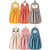 BATTILO HOME 6 Pack Cute Animal Kids Toddler Hand Towels with Hanging Loop, Bathroom Hand Bath Towel Kitchen Towels Microfiber Absorbent Quick Dry Utility Towel for Home Bathroom