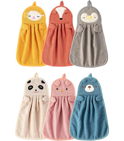 Lot De 3 Essuie-Mains Suspendus Microfibre Velours Corail – Super Doux, Absorbants Et Mignons – Animaux Pour Cuisine, Salle De Bain, Enfants Et Adultes