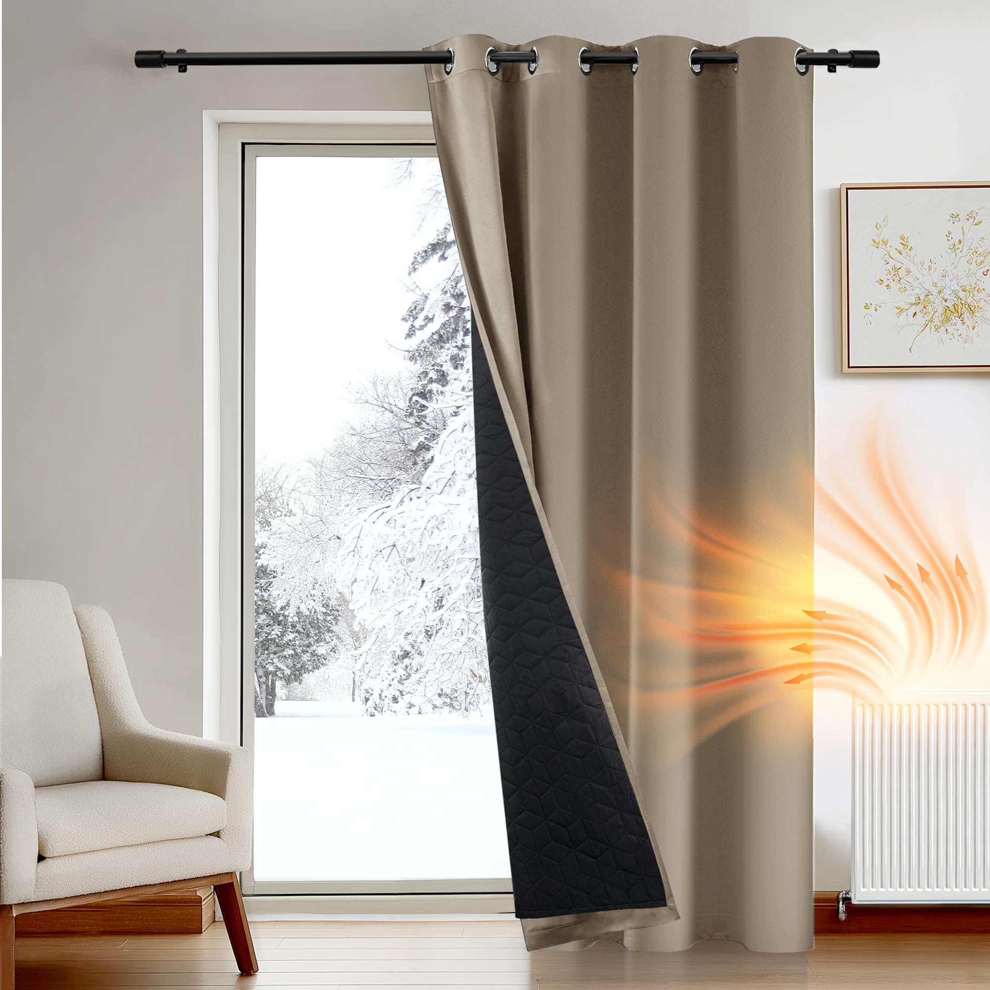 Deconovo Windproof Thermal Insulated Curtain Eyelet, Solid Blackout Curtain Double Layers, Double Layers Door Curtain with Thick Microfiber Quilted Lining, 55 x 102 Inch, Taupe, 1 Panel — image 1