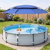 Above Ground Pool Umbrella with Cup Holder Table and Rust-Proof Clamp | UPF 50+ Adjustable Sunshade with Extendable Pole,Fits most Oval, Round &amp; Rectangular Pools,Blocks 98% of UV Rays