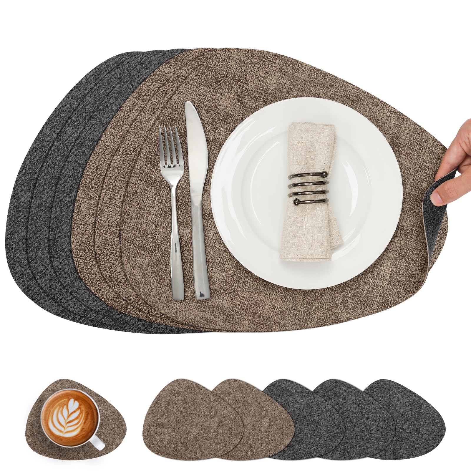 Chitomars Placemats and Coaster Set of 6, Place Mats Table Mats Coffee Mats Placemats set of 6 Triangle Waterproof Wipeable Dual Sided Kitchen Heat Resistant Non-Slip Washable