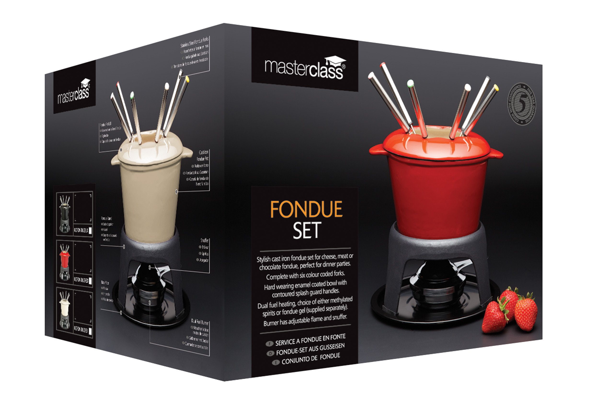 MasterClass Cast Iron Meat / Cheese / Chocolate Fondue Set, 21 x 18 cm