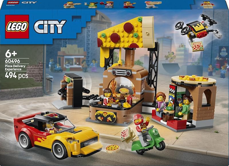 City La Pizzeria et Ses Véhicules de Livraison - Jeu de Construction - Jouet Voiture, Scooter, Drone, Borne d’Arcade & 4 Minifigurines - Idée de Cadeau d'anniversaire pour Garçon dès 6 Ans 60496 — photo 8 sur 8