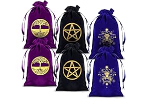 Wesnoy 6 Pcs Tarot Cards Fabric Bag 6 x 9 Inch Jewelry Pouch Tarot Card Bag Dice Bag Tarot Card Holder Jewelry Bags Drawstring Hamsa Hand Gift Bags for Tarot Cards (Mixed Colors,Fresh Style)