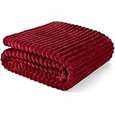 PAVILIA Super Soft Fleece Throw Blanket Twin Burgundy Wine Red, Fuzzy Plush Flannel Throw, Warm Cozy Ribbed Microfiber Blanket for Sofa Couch Bed, Lightweight Striped Blanket, Wine, 60x80