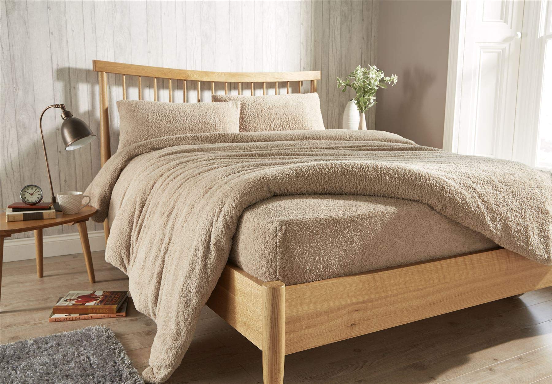 Olivia Rocco Teddy Fleece Extra Deep Fitted Sheet Cosy Warm Fluffy Fitted Bed Sheets, Single Taupe — image 1