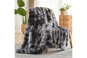 NEWCOSPLAY Faux Fur Throw Blanket Tie-dye Grey Luxury Fluffy Thick Warm Bubble Blanket for Couch Sofa Bed 700GSM (Tie-dye Gre
